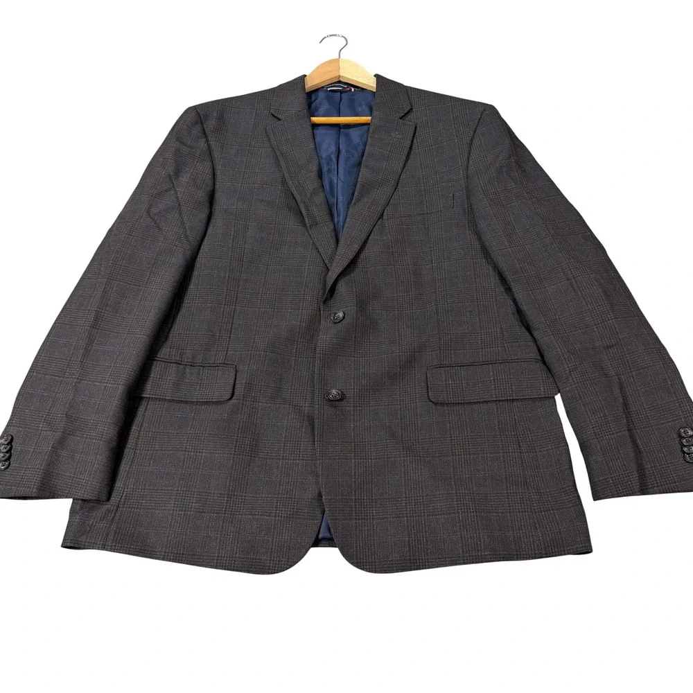 NEW Tommy Hilfiger Mens 46R Brown Blue Glen Plaid 2-Button Blazer Sport Coat